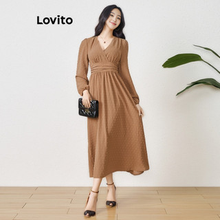 Đầm Lovito vải jacquard xếp nếp họa tiết chấm bi phong cách thường ngày cho nữ LBL10066