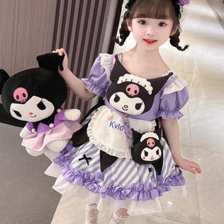 Váy Công Chúa Đầm Bé Gái Mùa Hè Kuromi Hồng Gothic Thời Trang Bé Gái Lông Tơ