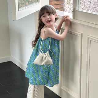 Suspender Váy Hoa Phong Cách Kỳ Nghỉ Xanh Xanh Hoa Nhỏ Phong Cách Mùa Hè Ngọt Ngào Trẻ Em Phong Cách Mới Quần Áo Bé Gái