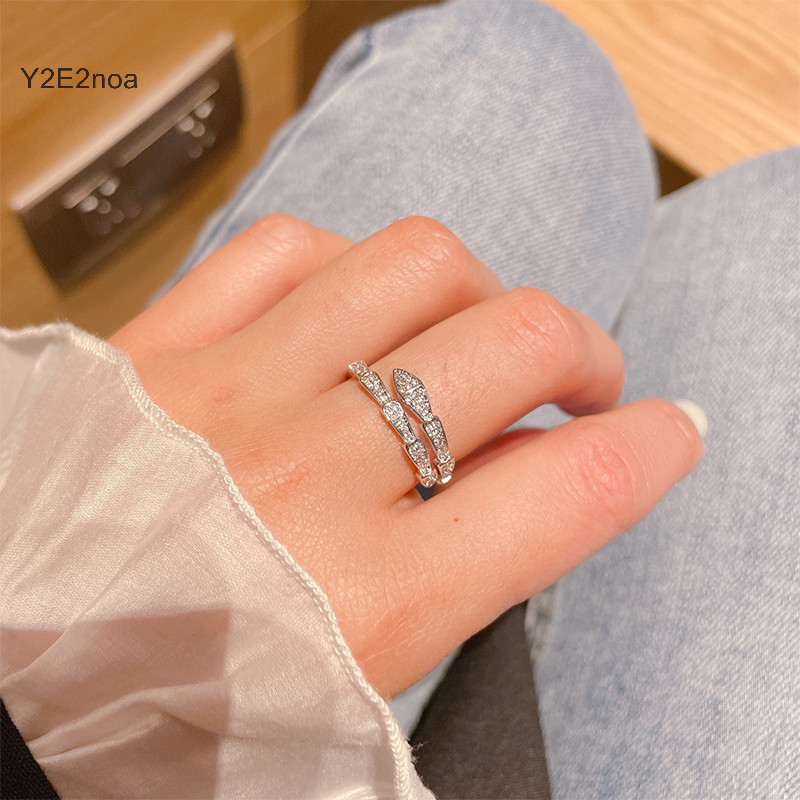 Y2e2noa Ánh Sáng Pha Lê Hình Rắn Nhẫn Nữ Cô Gái Tinh Tế Sáng Bóng Zircon Mở Nhẫn Có Thể Điều Chỉnh Trang Sức Cưới Quà Tặng HOT