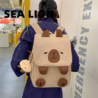 Sealion Sen Series Dễ Thương Capybara Ba Lô Canvas 2024 Phong Cách Mới Hoạt Hình Capybara Túi Đi Học Dung Tích Lớn