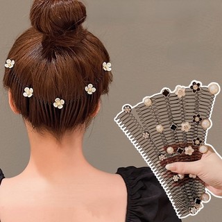 Xược Cài Tóc Hoa Trà Đính Đá Ngọc Trai - Cài Tóc Gãy Cho Nữ - Lược cài tóc dạng kéo đính hình dễ thương