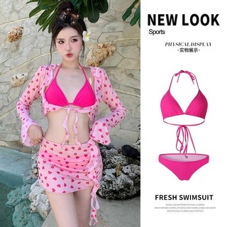 2024 Phong Cách Mới Mùa Hè Màu Hồng Bé Gái Bốn Mảnh Hot Girl Đồ Bơi Nữ Chia Quai Nóng Mùa Xuân
