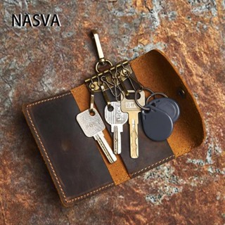 Nasva Nam Nữ Da Thật Chính Hãng Retro Handmade Chìa Khóa Hộp Đựng Thẻ Lớp Đầu Tiên Da Bò Đa Năng Móc Khóa Treo