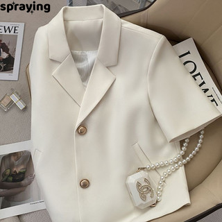 Spraying off - Áo Vest trắng Áo ngắn tay ngắn thân ngắn 2024 Thời trang mùa hè dành cho nữ GM2460LXV