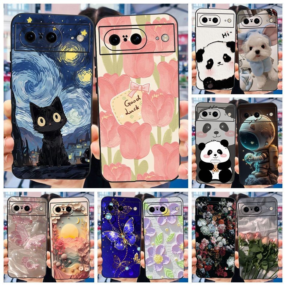 Ốp lưng Google Pixel 8 / Pixel 8 Pro Pixel8 8Pro Mèo Gấu Trúc Dễ Thương Sơn Hoa Silicon Mềm TPU Vỏ Đ