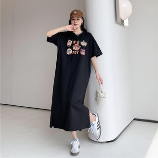 Đầm suông thun ngắn tay in họa tiết sticker cu sin dáng rộng giản dị TTDSA0206
