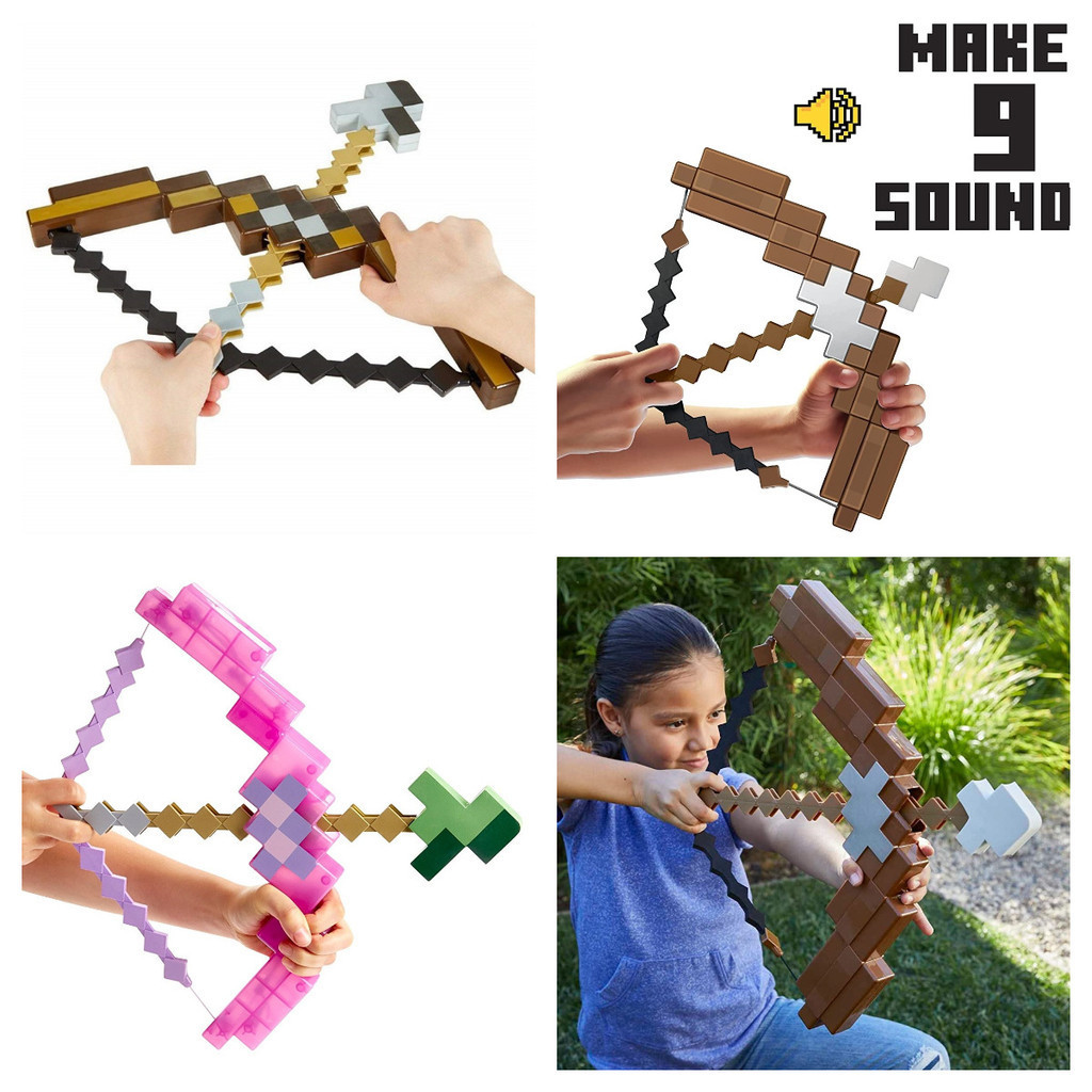 Mô hình đồ chơi Minecraft có thể bắn cung và mũi tên. Vũ khí có thể bắn cung ma thuật màu nâu và tím