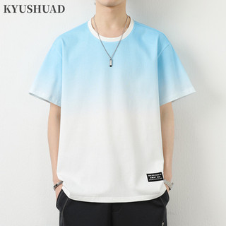 Kyushuad Nam tay ngắn phiên bản Hàn Quốc đơn giản hàng ngày dáng rộng hợp thời trang màu gradient áo thun cotton nguyên chất