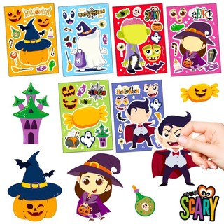 6 Cái / gói Miếng Dán Xếp Hình Theo Chủ Đề Halloween - Phù Thủy, Ma Cà Rồng, Đầu Lâu, Ma Nhỏ, Hình Bí Ngô Xếp Hình DIY Biểu Hiện Dán