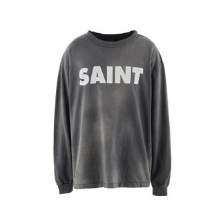 24fw Phong Cách Mới Cổ Điển Logo Rửa Đau Khổ Dài Tay Retro TEE