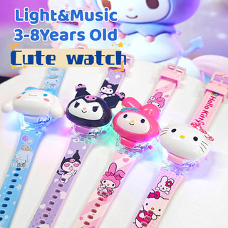 Đồng hồ trẻ em Flip Music & Đồng hồ ánh sáng đầy màu sắc Phim hoạt hình Sanrio Kuromi Melody Cinnamoroll Đồng hồ âm nhạc