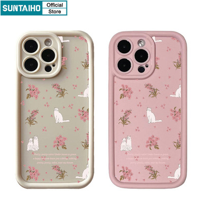 Suntaiho Thẩm Mỹ Vỏ Hoa Họa Tiết Mèo Ốp lưng Iphone 16 15 14 12 13 11 Pro Max IP 7 8 Plus Iphon X Xs XR Xs Max Silicone Mềm Cao Cấp Chống Sốc Ốp Lưng