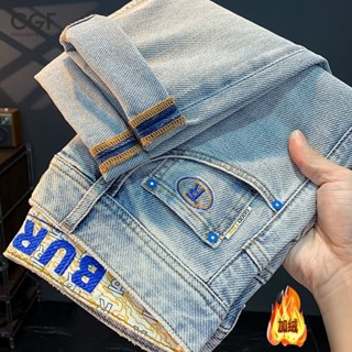 Quần Jean Nam Xuân Thu Mới Màu Sắc Ánh Sáng Thêu Hợp Thời Trang Thẳng Mỏng Quần Cao Cấp