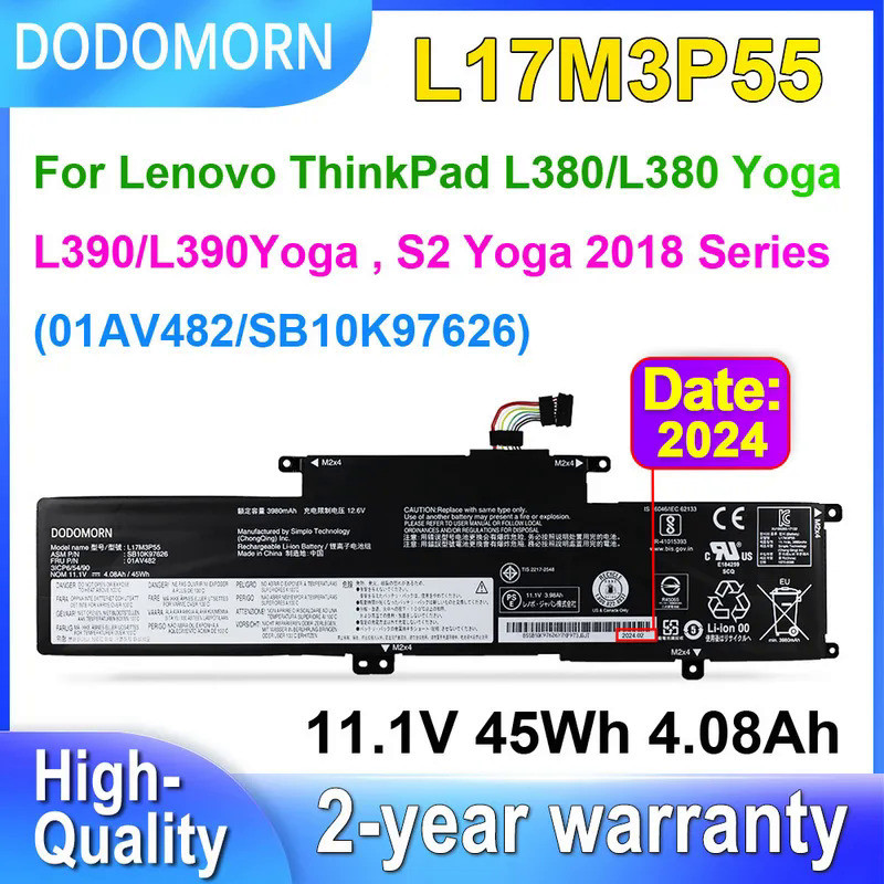DODOMORN 01AV482 L17M3P55 Laptop Battery For Lenovo ThinkPad L380 L390 S2 Yoga 2018 L17C3P53 L17L3P5