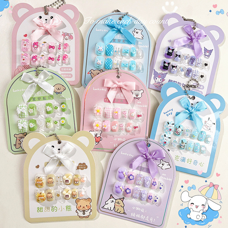 Ấn vào móng tay cho trẻ em Kawaii Kuromi Press on Nails cho bé gái, Trẻ em Móng tay giả Kuromi Nail 