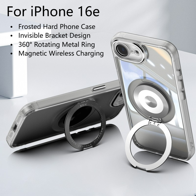 Dành Cho iPhone 16e 16E 16 e 17E Ốp Lưng 360o Xoay Vòng Kim Loại Giá Đỡ Từ Tính Cứng Vỏ Điện Thoại C