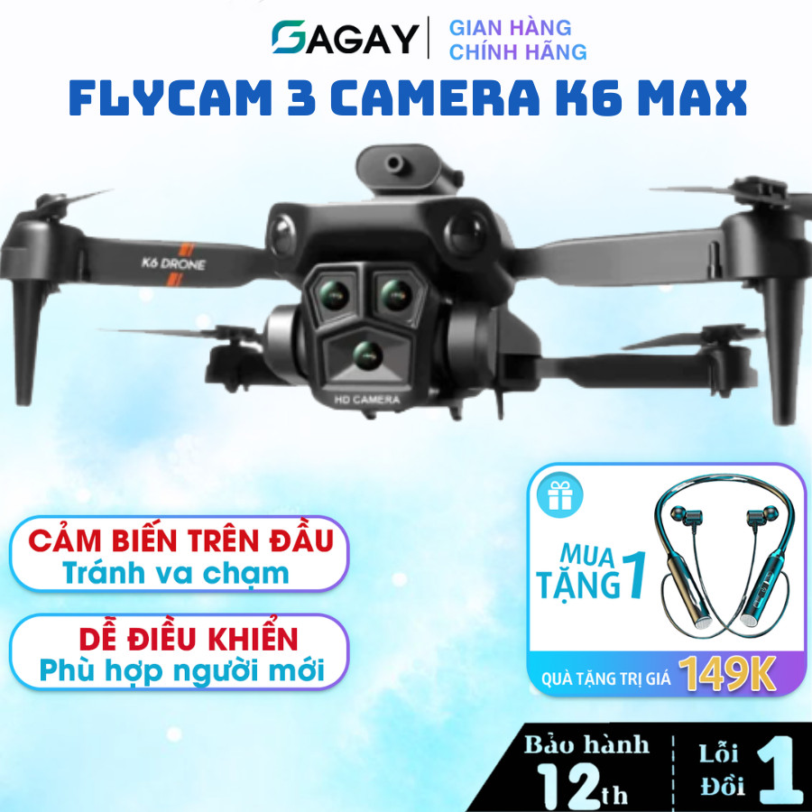 Flycam Mini K6 Max Drone Pro Máy Bay Điều Khiển Từ Xa Camera 3 Chiều Góc Rộng Nhào Lộn 360 Độ Bảo Hà
