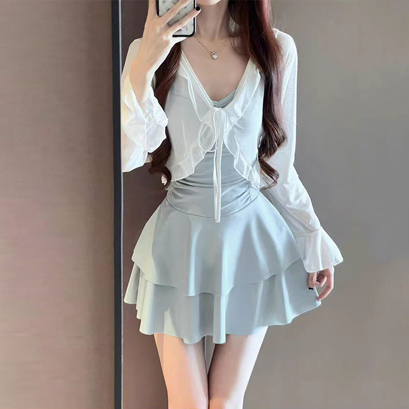 Đồ bơi ba lê một mảnh màu trơn Đồ bơi kỳ nghỉ xếp ly dễ thương | BigBuy360 - bigbuy360.vn
