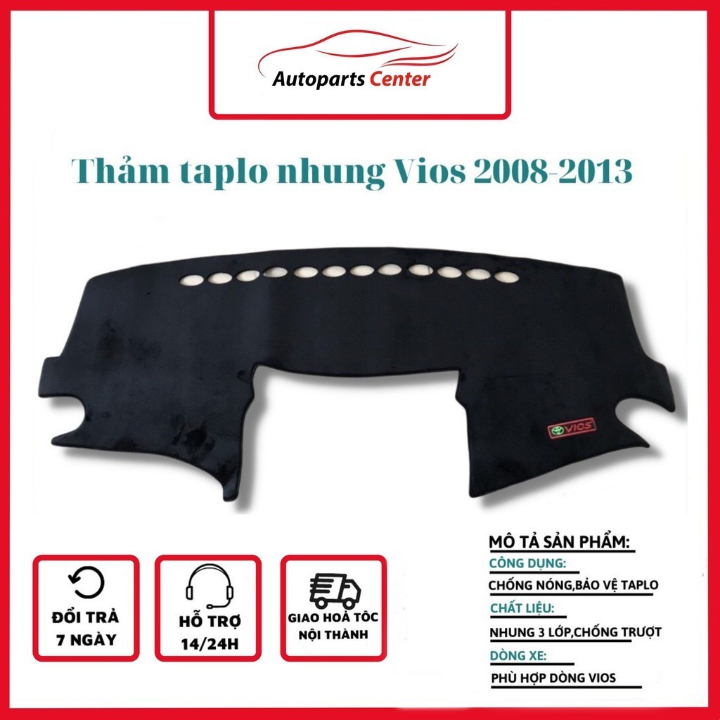 Thảm taplo xe Vios đời 2008- 2009 2010 2011 2012 2013 Mẫu nhung lông cừu, Mặt dưới có chống trượt