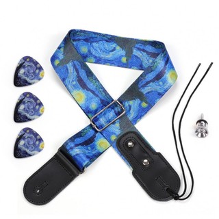 ⭐Yafexbag⭐Folk Guitar Bass Strap Blue Star Night Eletric Acoustic Guitar With Picks Set⭐Brand New