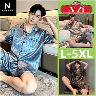 Plus Kích Thước Bộ Đồ Ngủ Nam Lụa Bộ Đồ Ngủ Mùa Hè Tay Ngắn Rời Đồ Ngủ Người Chữ Satin Váy Ngủ Loungewear L-5XL