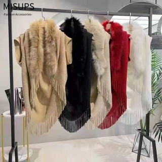 MISUPS Cổ áo lông giả, Khăn choàng đan ấm áp mùa đông dày, Khăn quấn sang trọng tua rua dệt kim