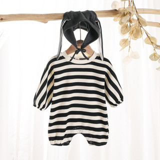 2024 Phong Cách Mới Đầm Phù Hợp Với ins Phong Cách Mới Xuân Thu Phong Cách Hàn Quốc Bé Rời Jumpsuit Sọc Bunny Romper + Mũ Influencer Áo Liền Quần Bé