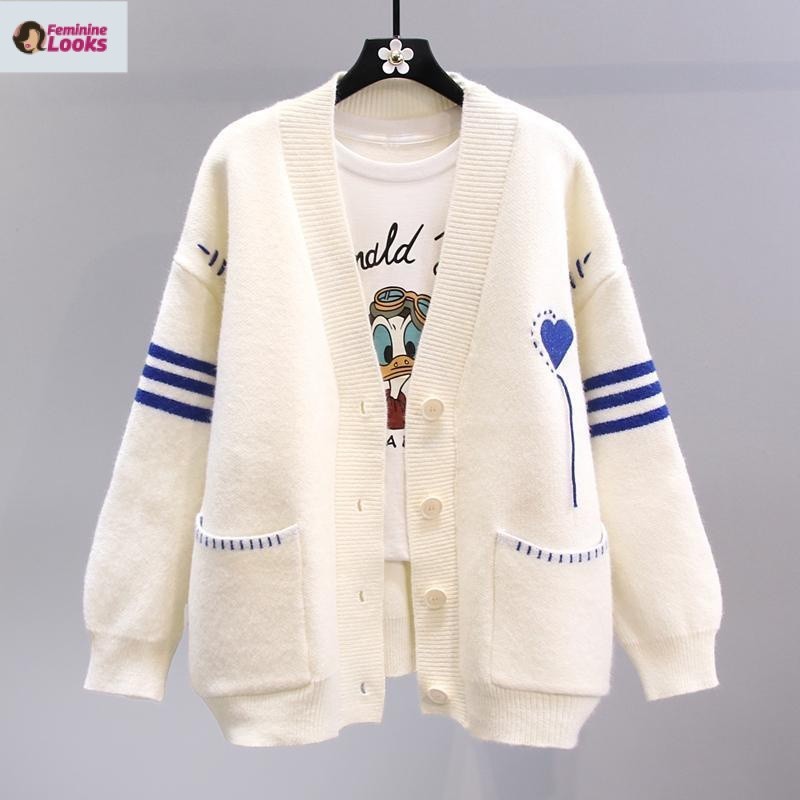 Áo Khoác cardigan Dệt Kim Tay Dài Dáng Rộng Phong Cách Hàn Quốc
