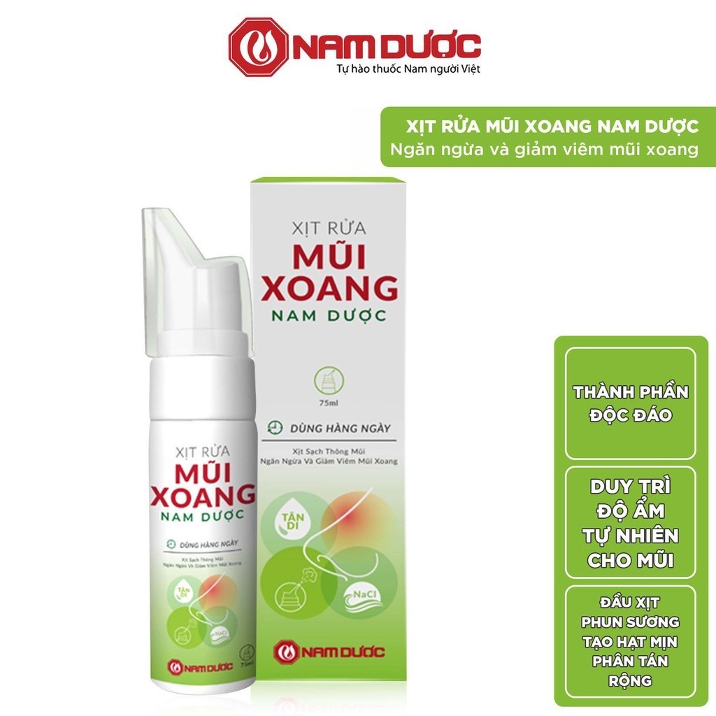 Xịt rửa mũi xoang Nam Dược chai 75ml muối biển ,thảo dược giúp xịt sạch, thông mũi