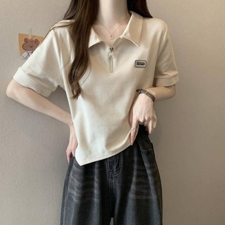 Áo Thun Tay Ngắn Cổ polo nữ không đều phiên bản Hàn Quốc mới của thiết kế thời trang dáng rộng Áo phông Nữ NZ-TX-646