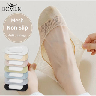 Ecmln Nữ Lưới Băng Lụa Thuyền Tất Mùa Hè Mỏng Đáy Cotton Chống Trơn Trượt Thoáng Khí Vô Hình Tất