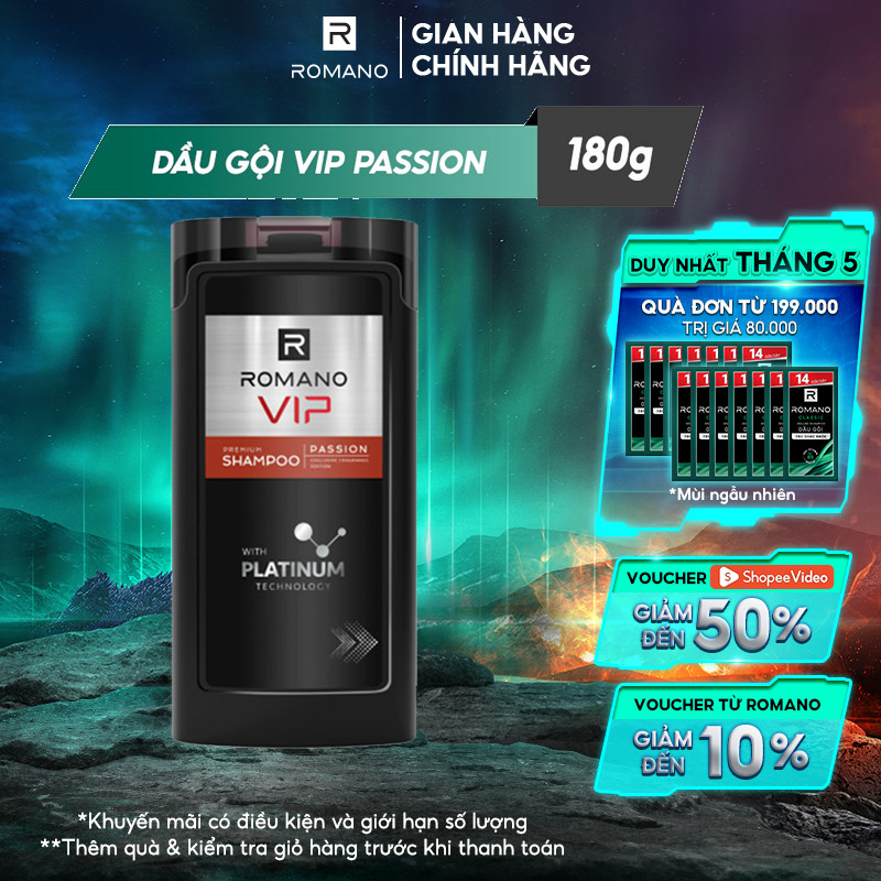 Dầu gội cao cấp Romano Vip Passion mạnh mẽ bí ẩn 180g/chai