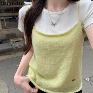 Áo vest nữ MUSHIQI màu trơn dệt kim treo áo vest ngắn mỏng