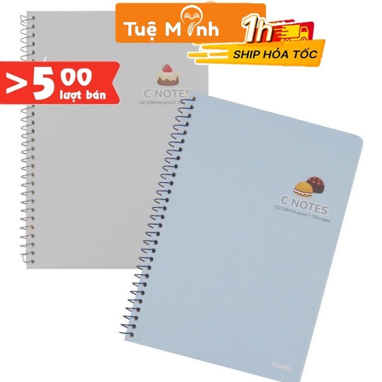 Vở note cornell Sổ Klong 120 trang B5 lò xo đơn bìa nhựa C Notes ruột dot grid và caro 6x6 mm MS 587