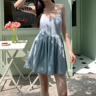 Đầm Lovito vải khâu màu trơn thường ngày cho nữ LNA55207