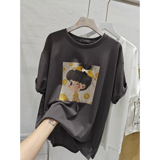 [Mới 100% Cotton] Áo thun ngắn tay mùa hè dành cho nữ phiên bản Hàn Quốc dáng rộng cổ tròn 4xl cỡ lớn