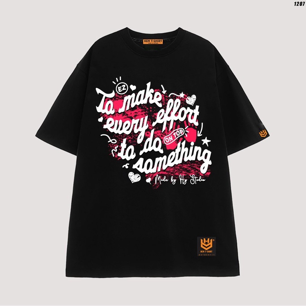 【COD】 Áo thun unisex HY KOREA Make every effort 1207 cotton 75% form rộng tay lỡ