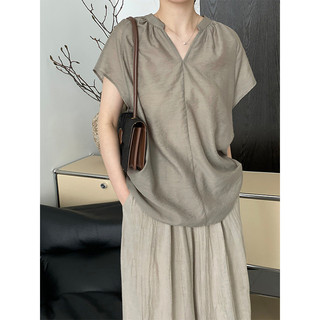 Tính khí cổ chữ V Raglan Tay dáng rộng và đa năng Áo sơ mi trong suốt hơi dành cho nữ 5605