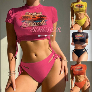 Bộ đồ bơi nữ 3 mảnh SISTERBrroa với bộ bikini co giãn, áo tắm eo cao cấp, áo crop top dài tay cho kỳ nghỉ
