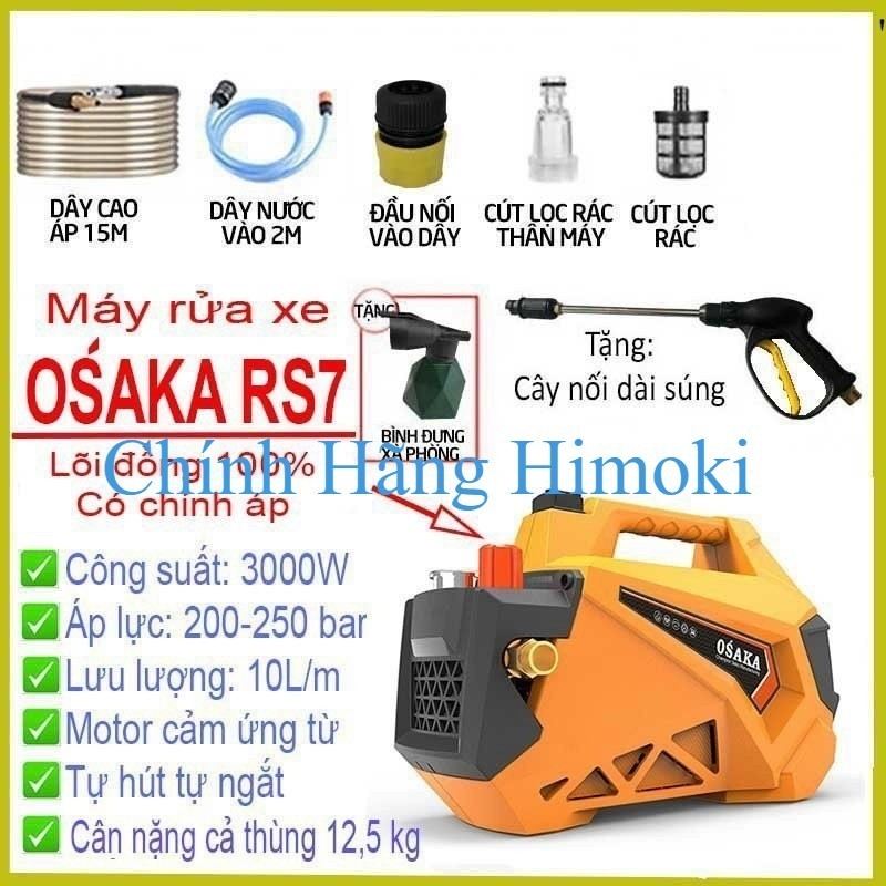 Máy rửa xe OSAKA-JAPAN RS7 (3000W) -Bảo hành 12 tháng -dây xả 15m . shop chính hãng himoki