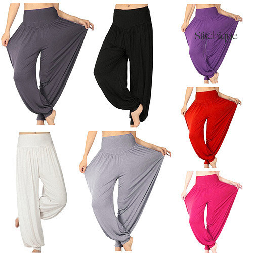 Stitchique _ Women 's Thoải Mái Harem Yoga Quần Dài Bụng Khiêu Vũ Boho Thể Thao Quần Rộng