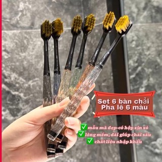 Set 6 Bàn chải đánh răng lông mềm pha lê nội địa trung 6 màu kèm hộp sang trọng