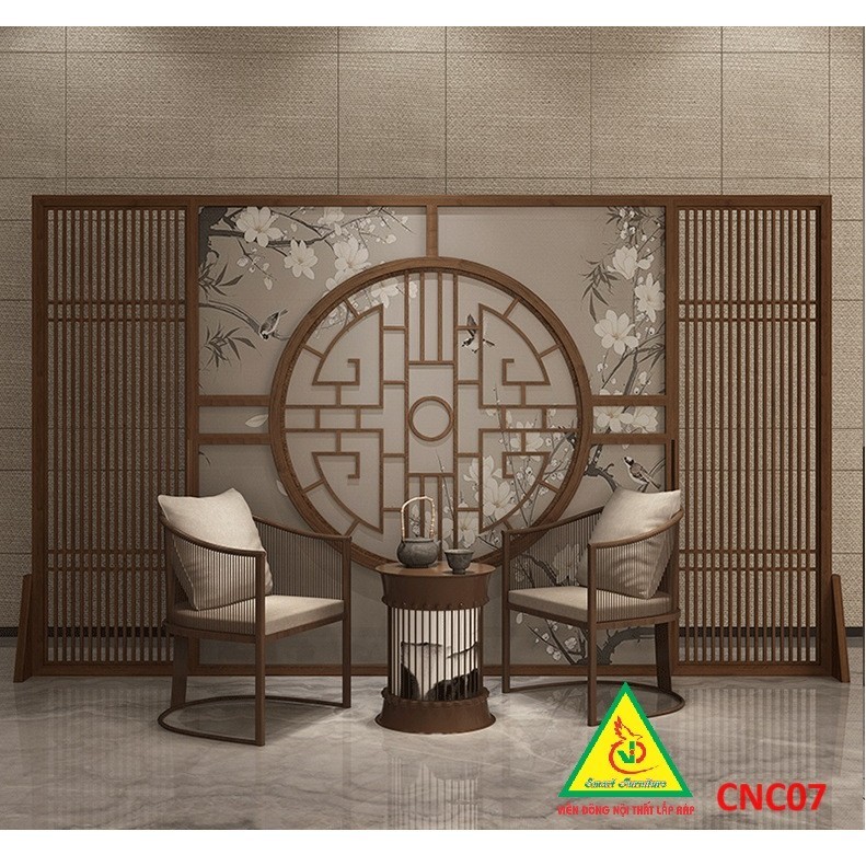 Bình phong gỗ khung tranh cắt CNC cho phòng khách, nhà bếp, nhà hàng, spa CNC07 - Nội thất lắp ráp
