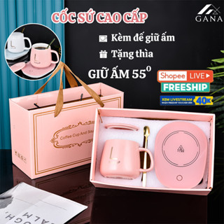 [TẶNG ĐẾ + THÌA] Bộ Cốc Hâm Nóng Đồ Uống Bằng Sứ Sang Chảnh, Bộ Cốc Sứ Giữ Ấm Tự Động Tặng Thìa Mạ Vàng Cao Cấp