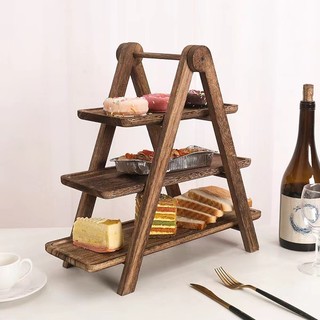 Giá đỡ 3 tầng có thể gập lại - giá đỡ bằng gỗ - khay khai vị - giá đỡ bánh tráng miệng bằng gỗ cho tiệc sinh nhật, tiệc cưới