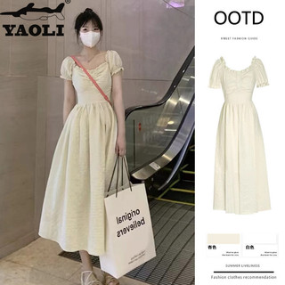 Váy nữ Váy dài tay phồng phong cách Pháp mới ngọt ngào eo thon gọn