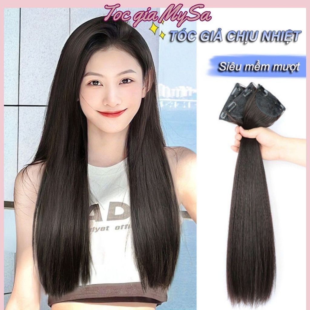  Tóc kẹp 3 phím thẳng 60cm tóc kẹp phím chịu nhiệt làm phồng và dày tóc làm từ sợi tơ nhân tạo 