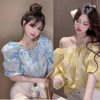 Áo Sơ Mi Nữ Mùa Hè Một Vai Ngọt Ngào Tay Ngắn Cổ Điển Hoa Rời Pháp Áo Sơ Mi Nhỏ