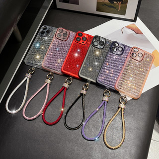 Ốp Điện Thoại Kim Cương Sáng Bóng Thời Trang Tương Thích Với IPhone 14 15 Pro Max Plus Cho IP 11 12 13 Pro Max Ống Kính Chống Sốc Vỏ Bảo Vệ Kính Có Dây Xích Tay